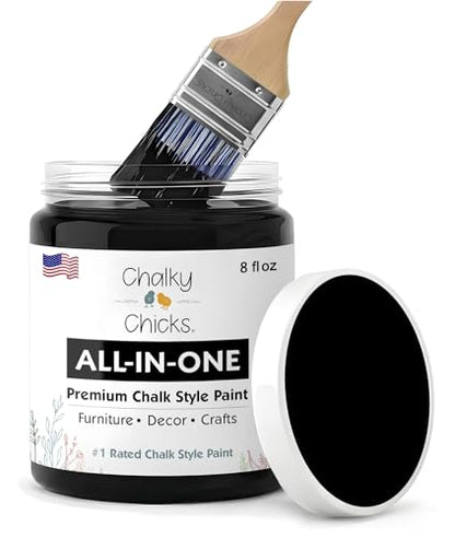 Chalky Chicks Starless Night 8 Fl Oz Chalk Paint for Furniture All in One - color: Starless Night (Black), size: 8 Fl Oz (Pack of 1)