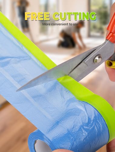 2 Rolls Pre-Taped Masking Film for Painting, Plastic Sheeting with Tape - size: 2 Rolls