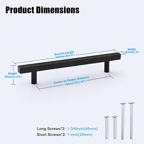 KNOBWELL 25 Pack 6-3/10" Black Cabinet Pulls Stainless Steel Cabinet Hardware for Kitchen Bathroom Vanity Pulls Matte Black Dresser Drawer Handles - color: Black, size: 6 3/10 inch(160mm)