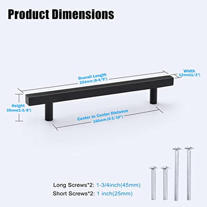 KNOBWELL 25 Pack 6-3/10" Black Cabinet Pulls Stainless Steel Cabinet Hardware for Kitchen Bathroom Vanity Pulls Matte Black Dresser Drawer Handles - color: Black, size: 6 3/10 inch(160mm)