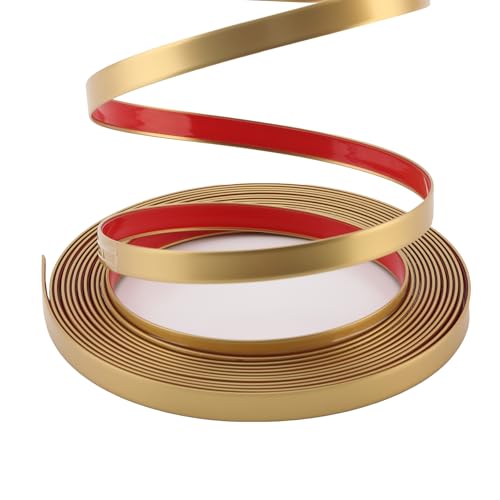 Matte Gold Peel and Stick Wall & Molding Trim, Flexible DIY Strip for Mirror, Floor, Cabinet, Ceiling, Tile Edge (16.4 ft x 0.4 inch) - color: Matte Gold, size: 16.4 ft x 0.4 inch