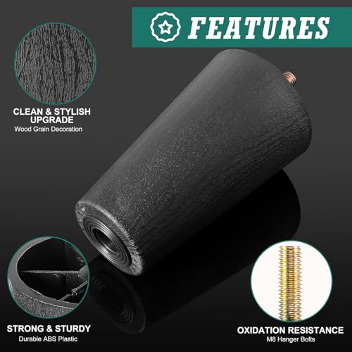4pcs Plastic Furniture Legs 4" with T-Nuts, M8-1.25 Bolt, Widen - size: 4 Inch Widen, M8-1.25 Metric Thread Bolts