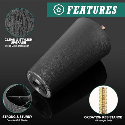 4pcs Plastic Furniture Legs 4" with T-Nuts, M8-1.25 Bolt, Widen - size: 4 Inch Widen, M8-1.25 Metric Thread Bolts