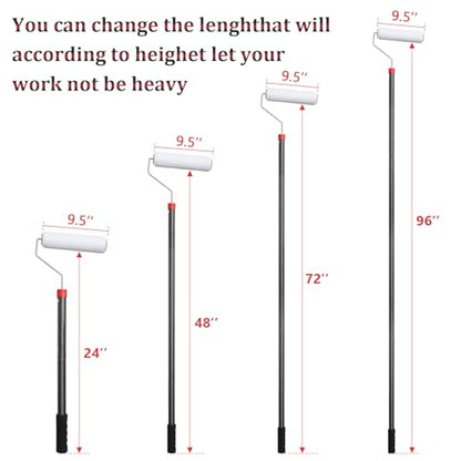 FLY HAWK Paint Roller, 6FT Paint Roller Extension Pole Paint Roller kit with House Paint Roller Brush Stainless Steel Pole, New Splicing Rod, Mural Brush for Walls and Ceiling - size: Black-6FT