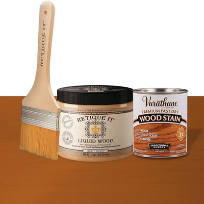 Retique It Liquid Wood - Pt Light Wood with Traditional Cherry Stain-Stainable Wood Fiber Paint-Put a fresh coat of wood on it (16oz LW Trad Cherry) - color: 45 Traditional Cherry, size: 16 Fl Oz (Pack of 1)