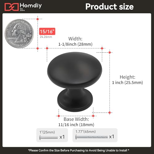 homdiy 10 Pack Black Round Cabinet Knobs, Solid Zinc Alloy - color: Matte Black, size: 10 Pack
