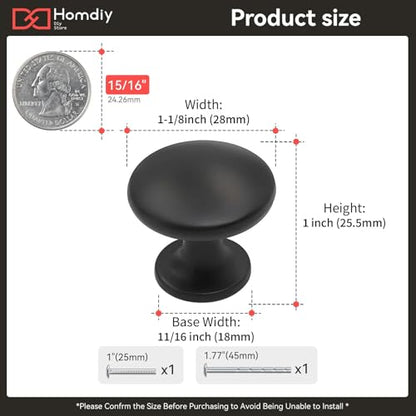 homdiy 10 Pack Black Round Cabinet Knobs, Solid Zinc Alloy - color: Matte Black, size: 10 Pack