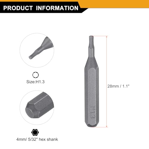 HARFINGTON 3pcs H1.3 Hex Screwdriver Bit 5/32" Hex Shank 28mm Length - size: H1.3