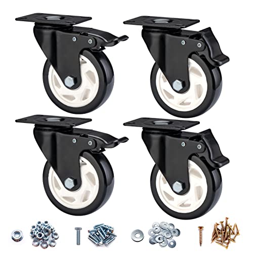 Caster Wheels-4 Inch Swivel Casters Set of 4 Heavy Duty with Brake - color: Black, size: 4"4pack Black