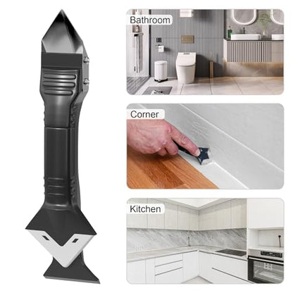 Caulking Tool Silicone Caulking Tools 3 in 1, Caulk Remover Tool, Sealant Finishing Tool Grout Remove Scraper, Caulk Remover Glass Glue Angle Scraper for Kitchen Bathroom Floor Window Sink