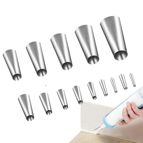 14 Piece Caulking - Stainless Steel Caulking Nozzle Set | Sealant Nozzle Applicator Tool | Reusable Caulk Nozzle Applicator Caulking Tool Kit for Bathroom Kitchen Floor