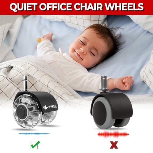 Premium 2 Inch Office Chair Caster Wheels (Set of 5) - Heavy-Duty, Smooth Rolling, Safe for All Floors, Silent and Durable Replacement for Home and Office Chairs