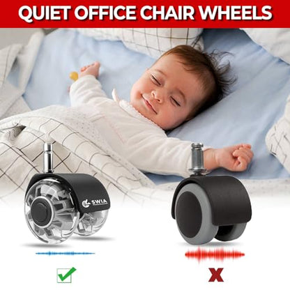 Premium 2 Inch Office Chair Caster Wheels (Set of 5) - Heavy-Duty, Smooth Rolling, Safe for All Floors, Silent and Durable Replacement for Home and Office Chairs