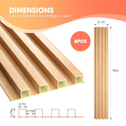 OUZUGIE WPC Acoustic Slat Wall Paneling, 8-Pack 96 x 6 Inches - color: Oak, size: (High)96“ x 6"