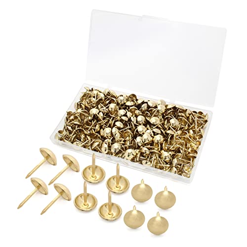 Jiozermi 300 Pcs Gold Upholstery Tacks, 0.43'' Round Head - color: Gold, size: 0.43" x 0.67" / 11 x 17 mm