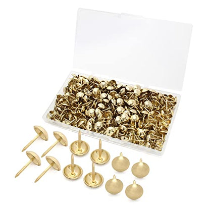 Jiozermi 300 Pcs Gold Upholstery Tacks, 0.43'' Round Head - color: Gold, size: 0.43" x 0.67" / 11 x 17 mm