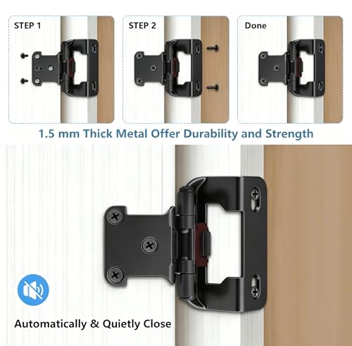 KNOBWELL 1/2" Overlay Black Cabinet Hinges for Cabinet Doors Kitchen 5 Pair - color: Matte Black