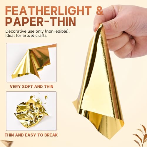 100Pcs Gold Leaf Sheets for Art, Gold Foil Sheets for Crafts, Art & DIY Projects, Home Walls and Multi Artistic Decoration, Imitation Gold Foil Sheets 5.5" x 5.5"