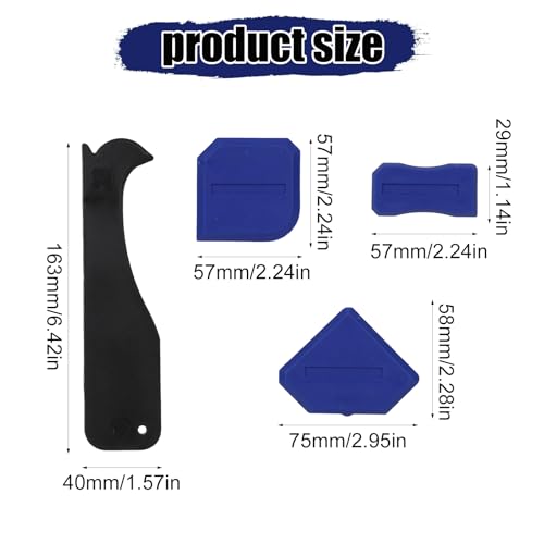 8pcs Silicone Caulking Tool Set, Plastic Grout Scraper Reusable Sealant Finishing Spreader Caulk Remover for Kitchen Bathroom Floor Window & Sink (Black, Blue)