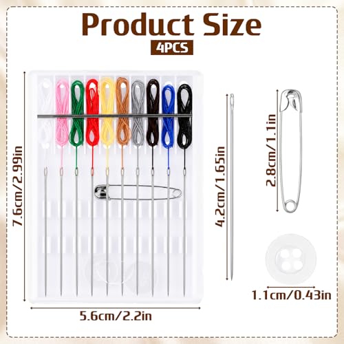4 Boxes Travel Sewing Kit Mini, Pre Threaded Needles for Hand Sewing