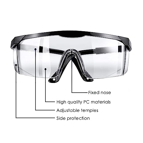 Safety Glasses, 5PCS Adjustable Wide-Vision Protective Glasses, Lightweight Fog-Proof Safety Goggles - color: Black