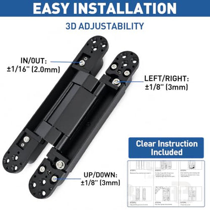 TamBee 9.7 inch Hidden Door Hinges Concealed Hinge - color: Black, size: 9.7inch 2pcs