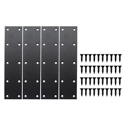 4 Pack Flat Straight Brace Brackets, ULIFESTAR Black Stainless Steel Mending Bracket Plate Metal Shelf Support Fixing Joining Plate for Furniture,Wood,Shelves,Cabinet with Mounting Screws - size: 200 x 48 x 2 mm