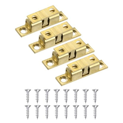 PATIKIL 40mm Double Ball Tension Roller Catch Latch, Solid Brass Adjustable Hardware Fitting with Screws for Cabinet Closet Tension Latch, Gold Tone - size: 40 mm