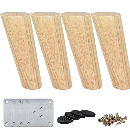 La Vane 6 inch / 15cm Wooden Furniture Legs, 4PCS Soild Wood Oblique Tapered Varished Replacement Feet with Mounting Plate for Couch Sofa Cabinet TV Stand Armchair - color: Clear Coated, size: 6"/15cm