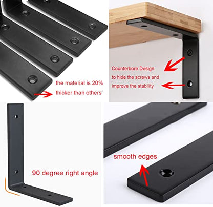 Heavy Duty Shelf Brackets 8 inch Rustic L Black Shelf Brackets 8 x 6 inches Metal Iron Industrial Shelf Bracket - L8 x H 6" x W 1.5" - 4 Pack - style: 8x6inch