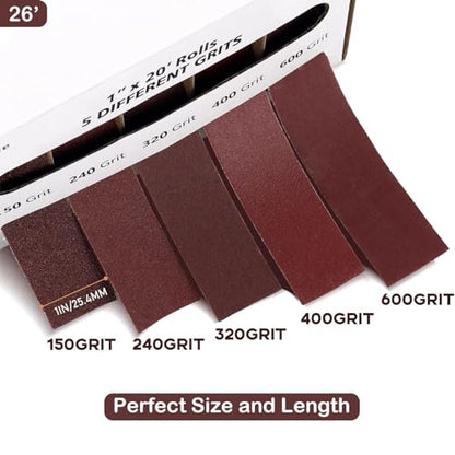 Emery Cloth Roll, 5 Grits 1'' x 26' Sand Paper Roll with Dispenser, 150 240 320 400 600 Grit Sandpaper Assortment, Wet Sanding Paper for Metal Automotive Furniture Wood - style: 5rolls 8m