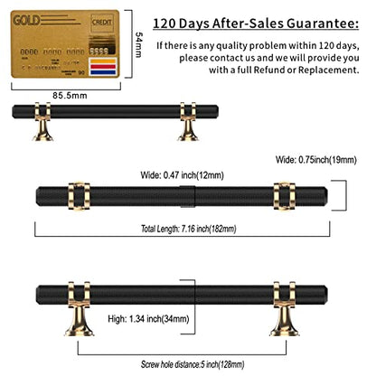 Amerdeco 10 Pack Knurled Matte Black and Gold Cabinet Pulls 5 Inch Hole Center Kitchen Cabinet Handles for Drawer Dresser, Cupboard and Wardrobe ZH0025 - color: Black+Gold, size: 5"/128MM Hole Center, style: 10 Pack