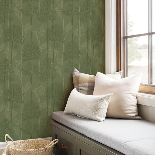 JiffDiff Dark Green Peel and Stick Wallpaper Self Adhesive 17.3" X 120" - color: Green, size: 17.3" x 120"