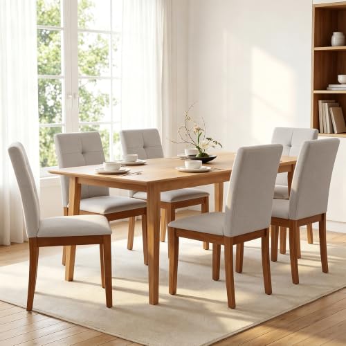 LSSBOUGHT Upholstered Kitchen & Dining Room Chairs with High Back, Linen Fabric Armless Dining Chairs with Solid Wood Legs for Dining Room and Kitchen (Gray, Set of 6) - color: Grey, size: Set of 6