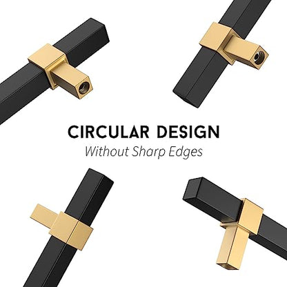 Goldenwarm 10 Pack 5 Inch Black and Gold Cabinet Pulls, Zinc Alloy - size: 5” Hole Center