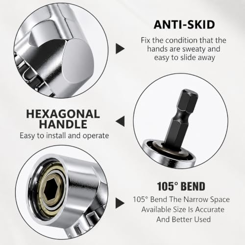 105 Degree Right Angle Drill Adapter, Hex Shank Angle Drill Attachment, Power Screwdriver Corner Driver Tool, Quick Change Drill Bit Extension for Tight Narrow Space Repair Use