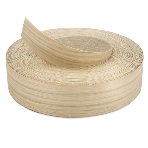 White Oak Edge Banding Veneer Roll – Typically 8 FT or Longer Continuous Segments, 1-1/2 Inch x 25 FT, Pre-Glued Real Wood, Sanded Smooth, Easy Iron-On for Furniture & Large DIY Projects - color: White Oak, size: 1-1/2 in x 25 ft