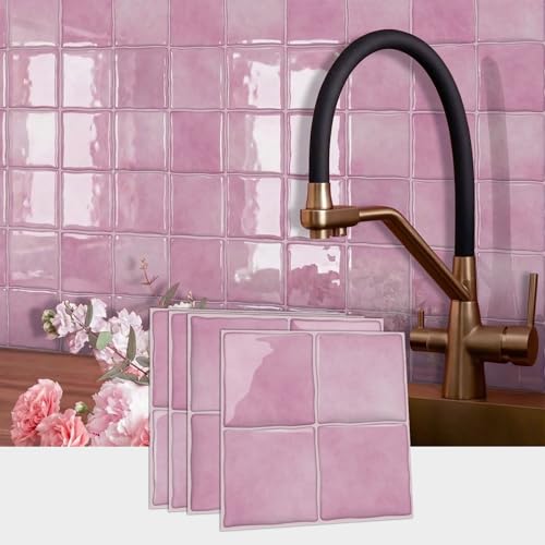 VICCI 20 Sheets Peel and Stick Wall Tile Stickers, 6" x 6" - color: Pink