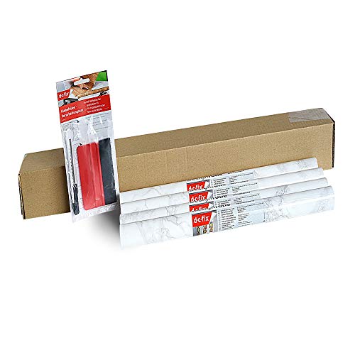 d-c fix 346-0306-4PKA Decorative Self-Adhesive Film, Grey Marble, 17" x 78" Roll, 4-Pack with Applicator - size: 17" x 78" Roll - 4 Pack with Applicator