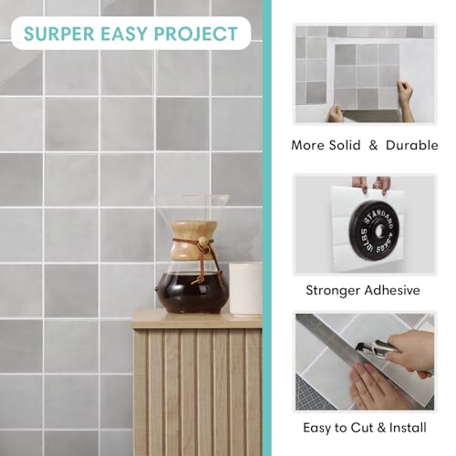 Commomy Thicker Peel and Stick Tiles 10 pcs of 12" x 12" Grey - color: Glossy Gradient Grey & Thicker Design