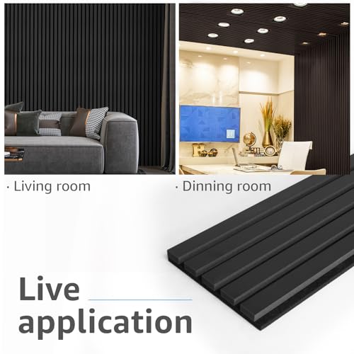 Art3d 4-Pack Fluted Acoustic Wood Slat Wall Panel, 107 x 8 Inch, Black - color: Matte Black, size: 4pcs - 107＊8in.