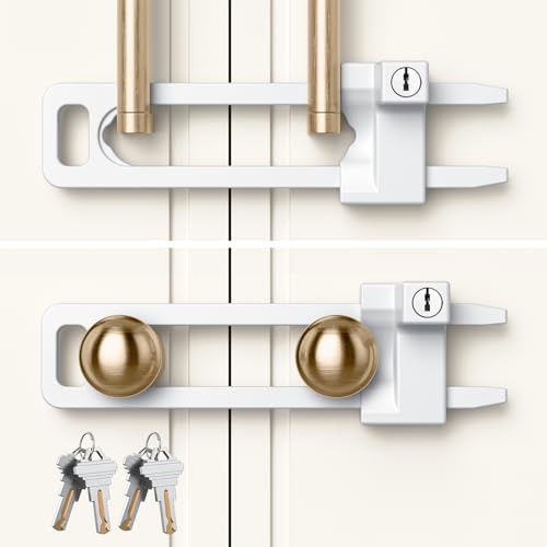AST Keyed Cabinet Lock, 2 Locks 4 Keys, Key Alike, Childproof Drawer Latch - color: Matte White