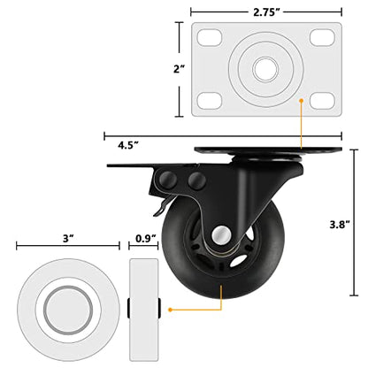 Apllamo 3” Lock Casters Set of 4 Heavy Duty 2000 LBS Total Load