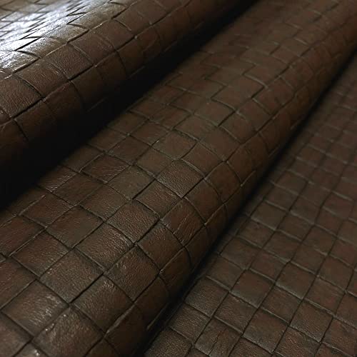 Woven Faux Leather Fabric, Embossed Soft Basketweave Vinyl, Textured Crafts DIY and Upholstery Pleather Sheets - Cut by The Yard (Brown) - size: Cut By The Yard