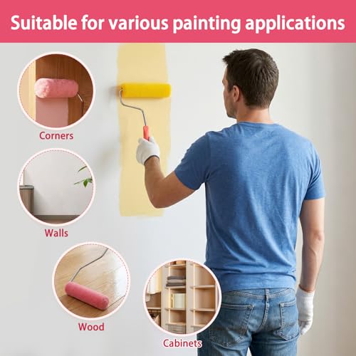 4 Inch Mohair Paint Roller Kit, 12 Pack Small Paint Roller Set with Frame, Nap Lint-Free and Shed-Resistant Mini Roller Covers for Cabinets, Doors, Wood, Furniture, Corners, Trim and Walls