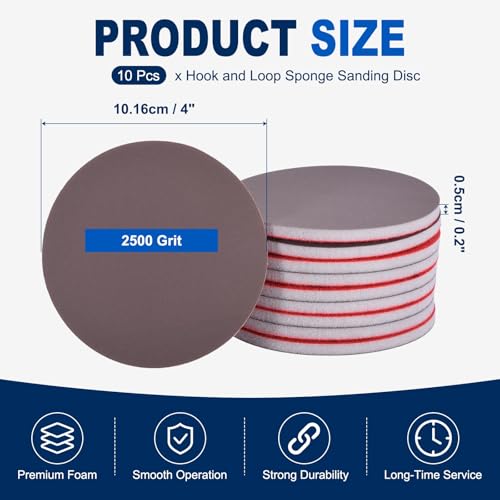 10Pcs 4 Inch Hook and Loop Sponge Sanding Disc, 2500 Grit - size: 4 Inch 2500 Grit