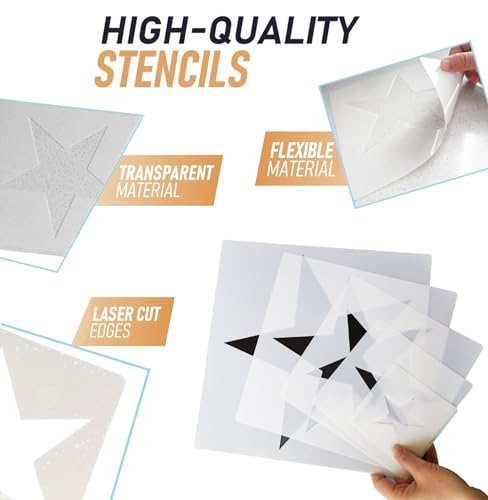 5pcs Reusable Painting Stencils,Plastic Art Craft Templates on Wood Wall Fabric Paper Home Décor DIY 4" to 12" (Star) - color: Star