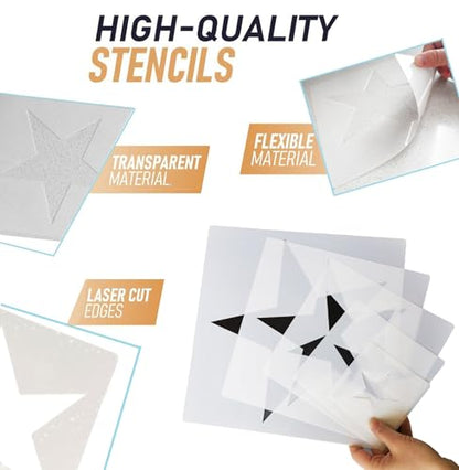 5pcs Reusable Painting Stencils,Plastic Art Craft Templates on Wood Wall Fabric Paper Home Décor DIY 4" to 12" (Star) - color: Star