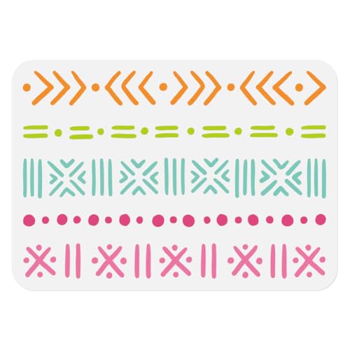 Tribal Mudcloth Wall Stencil Template 11.7 x 8.3 Inch Reusable Plastic Border Stencil for Painting on Wood Wall Floor Fabric Glass Furniture, DIY Home Decor or Craft Stencil - style: Tribal Mudcloth