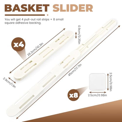 LELE LIFE Adhesive Pull Out Cabinet Drawer Sliders, Drawer Bin Organizer Sliding Rails Guides, No Drill DIY Basket Slides Bottom Mount for Shelf (4 Pack) - color: 4 Pack